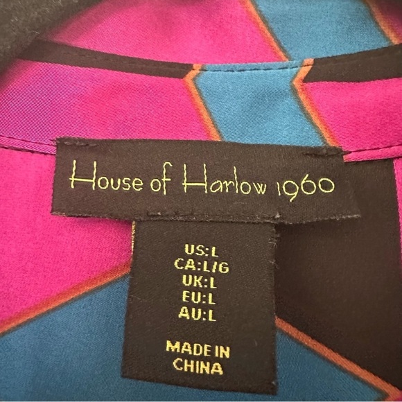 House of Harlow 1960 Printed Satin Wrap Dress Size Large Womens - Picture 8 of 13